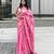Heart embroidered pink handloom linen saree