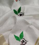 Handwoven white linen saree with embroidery work