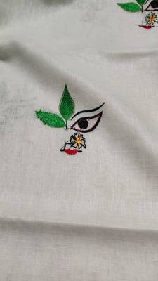Handwoven white linen saree with embroidery work 4