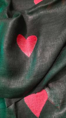 Heart embroidered black handloom linen saree 2