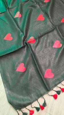 Heart embroidered black handloom linen saree 3