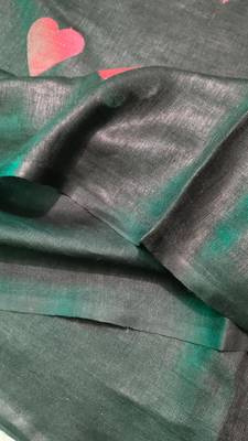 Heart embroidered black handloom linen saree 4