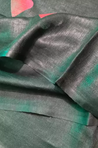 Heart embroidered black handloom linen saree
