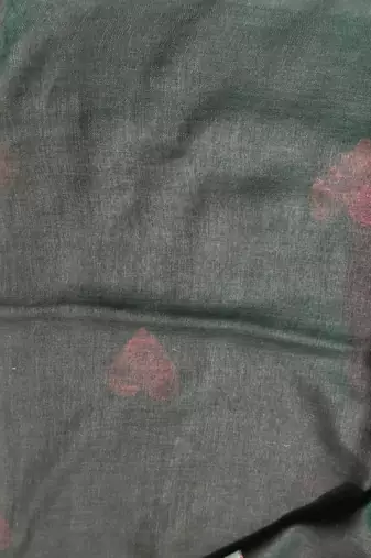 Heart embroidered black handloom linen saree