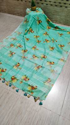 Digital printed  handloom linen saree 1