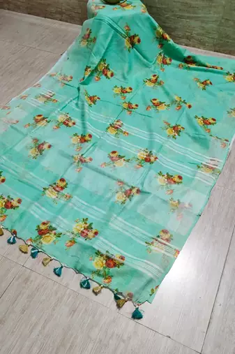 Digital printed  handloom linen saree