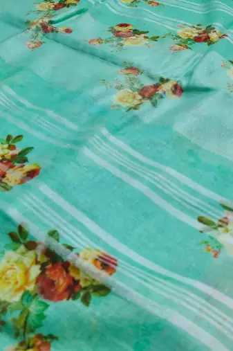 Digital printed  handloom linen saree