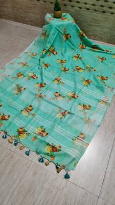 Digital printed  handloom linen saree 3