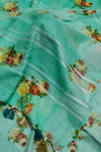 Digital printed  handloom linen saree