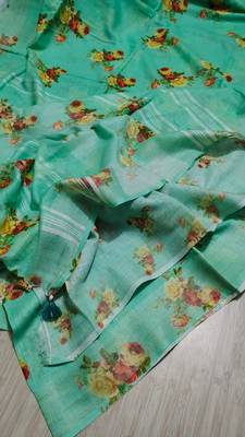 Digital printed  handloom linen saree 5