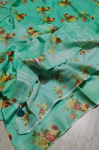 Digital printed  handloom linen saree