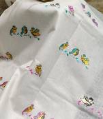 Handwoven white linen saree with embroidery work