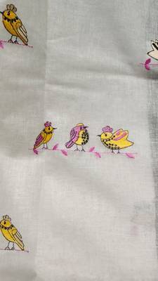 Handwoven white linen saree with embroidery work 4