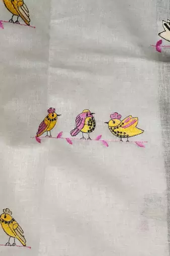 Handwoven white linen saree with embroidery work