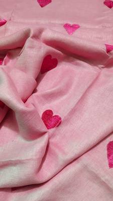 Heart embroidered pink handloom linen saree 4