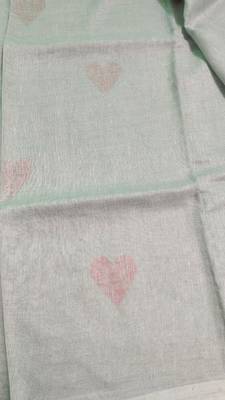 Heart embroidered grey handloom linen saree 3