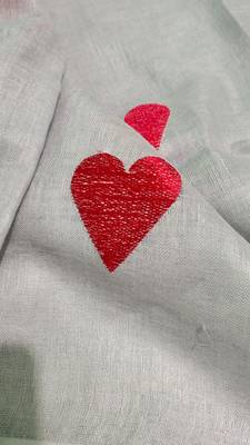 Heart embroidered grey handloom linen saree 5