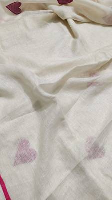 Heart embroidered white handloom linen saree 2