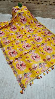 Digital printed  handloom linen saree 1