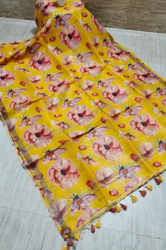 Digital printed  handloom linen saree