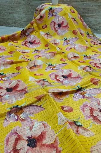 Digital printed  handloom linen saree