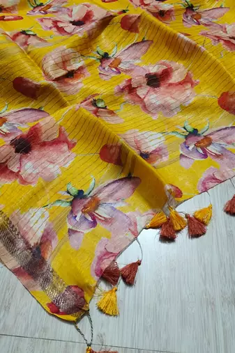 Digital printed  handloom linen saree
