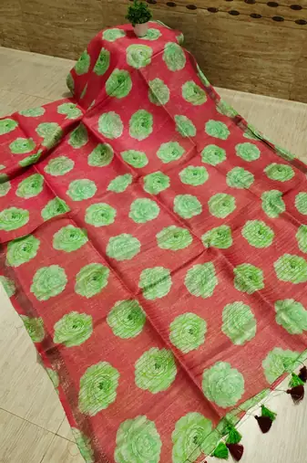Digital printed  handloom linen saree