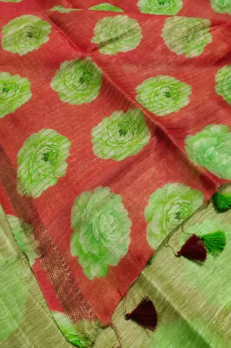 Digital printed  handloom linen saree