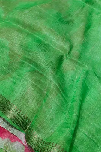 Digital printed  handloom linen saree
