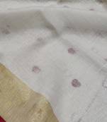 Handwoven white linen saree with heart embroidery work