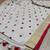 Handwoven white linen saree with heart embroidery work
