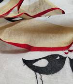 Handwoven white linen saree with embroidery work