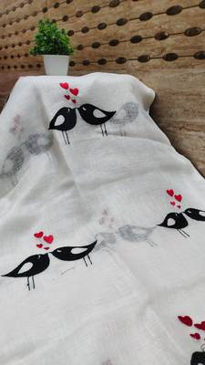 Handwoven white linen saree with embroidery work 3