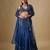 blue embroidered satin Lehenga