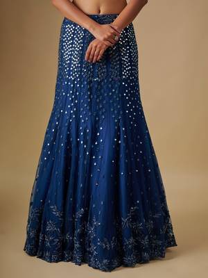 blue embroidered satin Lehenga 3