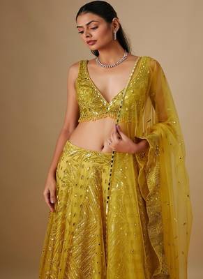 yellow embroidered satin Lehenga 2