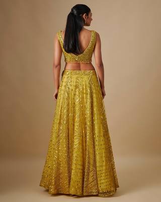 yellow embroidered satin Lehenga 3