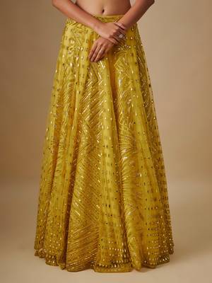 yellow embroidered satin Lehenga 4