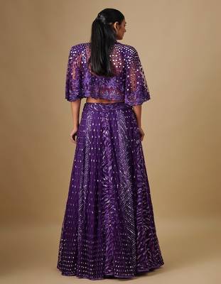 purple embroidered satin Lehenga 3