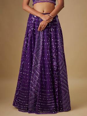 purple embroidered satin Lehenga 4