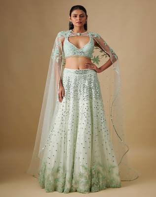 white embroidered satin Lehenga 1