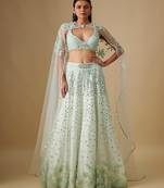 white embroidered satin Lehenga