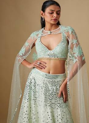 white embroidered satin Lehenga 2