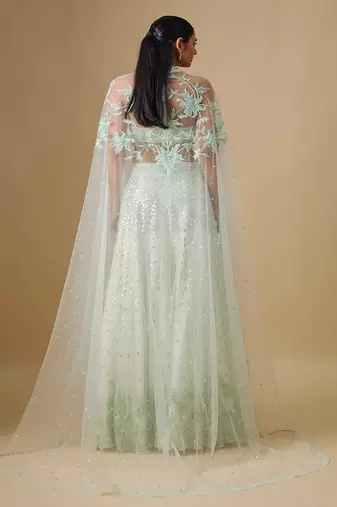 white embroidered satin Lehenga