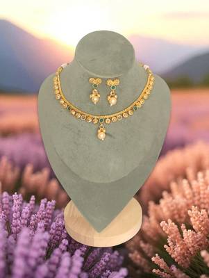 South indian jewllery brass  necklace set for women | antique gold plated bridal jewelry with earrings | 1