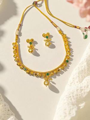 South indian jewllery brass  necklace set for women | antique gold plated bridal jewelry with earrings | 2
