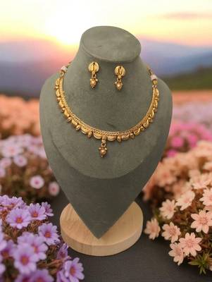 South indian jewllery brass  necklace set for women | antique gold plated bridal jewelry with earrings | 1