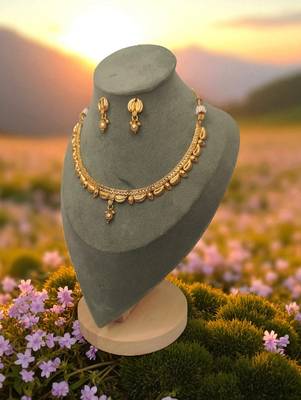 South indian jewllery brass  necklace set for women | antique gold plated bridal jewelry with earrings | 2