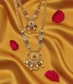 South indian jewllery brass long necklace set for women | antique gold plated bridal jewelry with earrings |