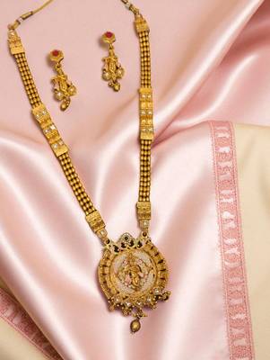south indian jewllery krishna design long necklace set with pendant & earrings | traditional gold-plated . 2